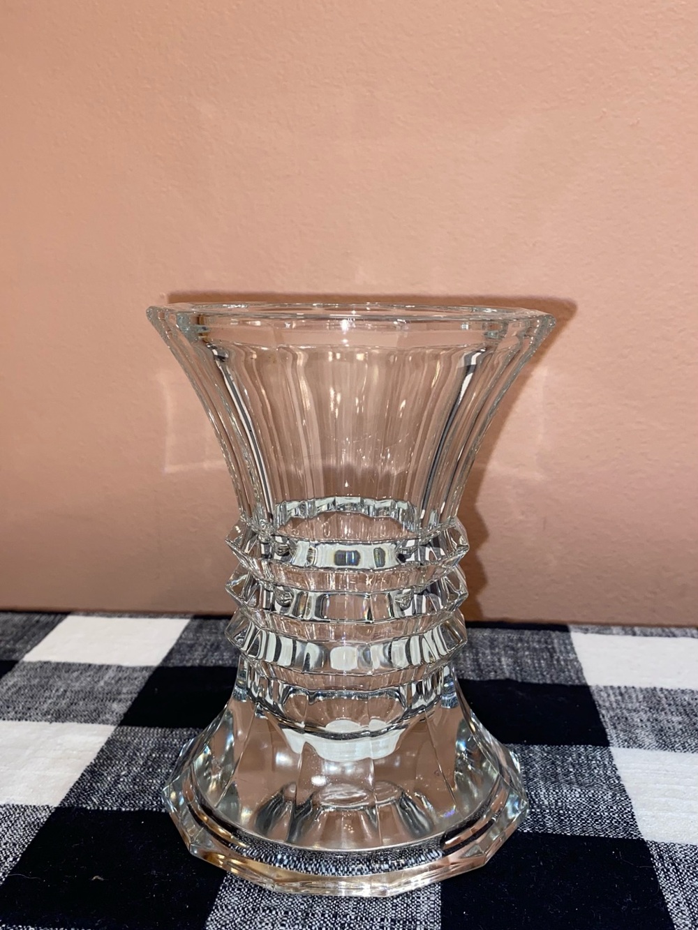 VINTAGE NOVA STUDIO Japan Crystal Pillar Candle Holder Fluted Vase Clear 4x5”